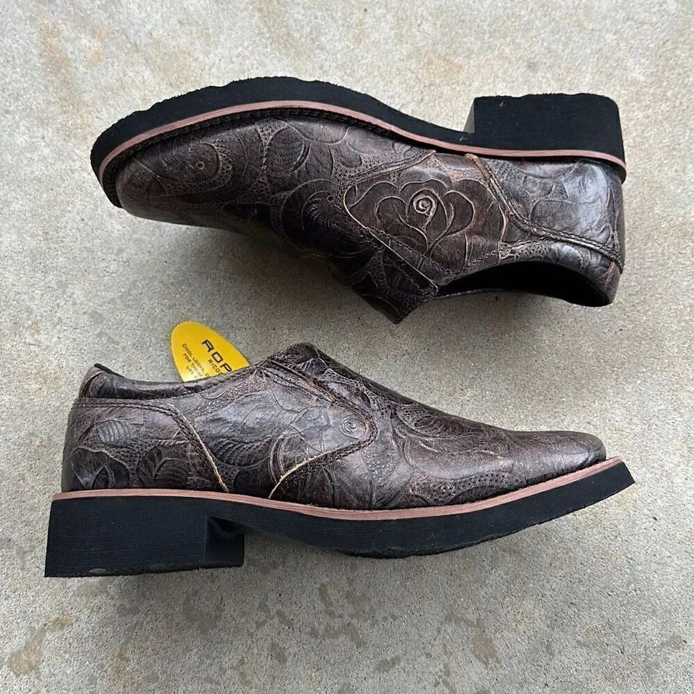 Roper Ricochet Brown Leather Square Toe Slip-On Loafers Women’s Sz 5.5